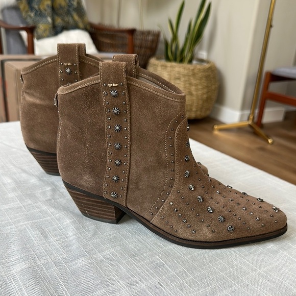 Sam Edelman “Brian” Brown Suede Leather Studded Western Booties - Picture 1 of 10